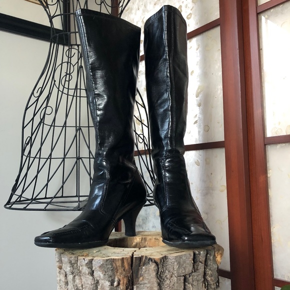 Vintage - Franco Sarto (sz 7) black faux leather square toe boot - Picture 1 of 4